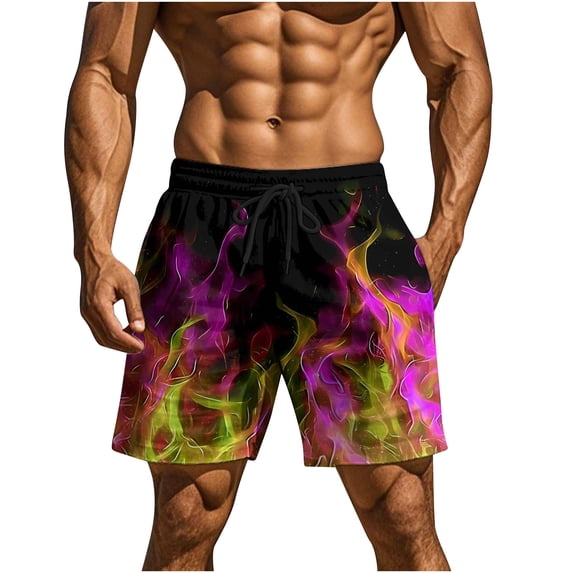 Ecqkame Mens Flame Graphic Shorts Fashion Cool Lightweight Running Athletic Shorts Drawstring Waist Casual Track Beach Shorts 04-Pink-C M