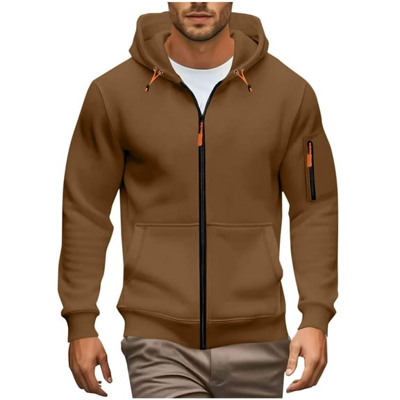 Ecqkame Mens Full Zip Casual Hooded Sweatshirts Drawstring Pullover Comfortable Sweatshirts Casual Long Sleeve Hoodies Brown XL