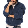 thumbnail image 1 of Ecqkame Mens Fuzzy Sherpa Jacket CardiganPullover Sweater Stand Collar Elastic Solid Color Half Sweater For Men Stand-up Collar Sweater Navy L, 1 of 6