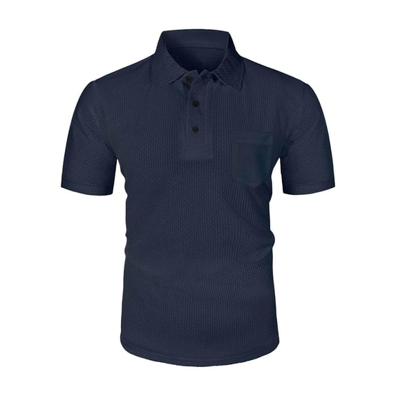 Ecqkame Mens Golf Shirts Solid Color Casual Loose Button Pocket Short Sleeve Tops Turndown Collar Daily Versatile Shirt Navy XXXL