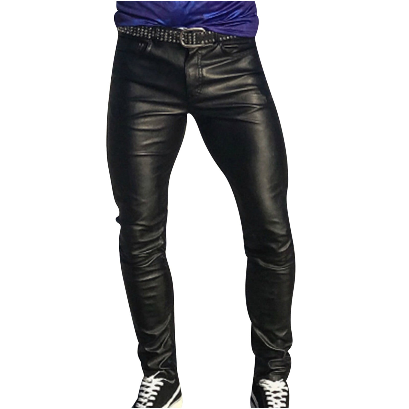Ecqkame Mens Leather Pants Punk Retro Gothic Slim Fit Casual