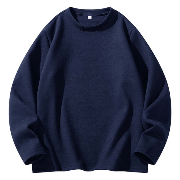 Ecqkame Mens Loose Crewneck Athletic Sweatshirts Long Sleeves Lightweight Workout Pullover Tops Solid Color Sport Sweatshirt Navy XXXXL