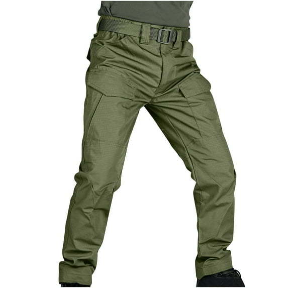 Ecqkame Mens Multi-Pocket Combat Cargo Pants Casual Lightweight Outdoor Training Camping Hiking Work Pants Army Green M Clearance Sale