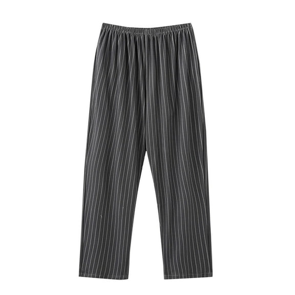 Ecqkame Mens Pajama Pants Casual Solid Color Double Pocket Straight-Leg Pants Loose Elastic Waist Drawstring Pants Gray-B L