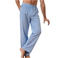 thumbnail image 1 of Ecqkame Mens Pajama Pants Plaid Printing Lounge Lightweight Pant Casual Loose Straight Everyday Trousers with Pockets Light Blue L, 1 of 6