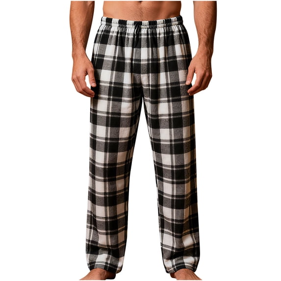Ecqkame Mens Pajama Pants Plaid Printing Lounge Lightweight Pant Casual Loose Straight Everyday Trousers with Pockets White XL