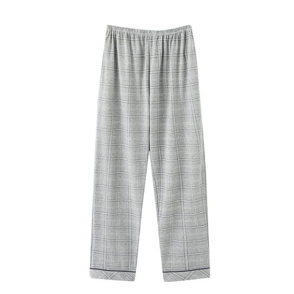 Ecqkame Mens Plaid Pajama Pants Cotton Casual Pants Lightweight Pjs Bottoms Sleepwear Loose Elastic Waist Drawstring Pants Gray XXL