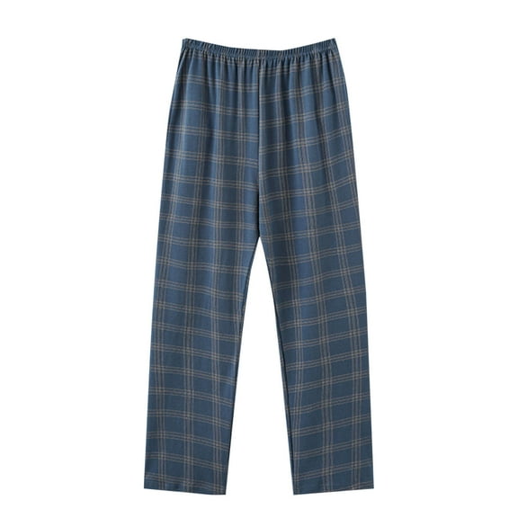 Ecqkame Mens Plaid Pajama Pants Cotton Casual Pants Lightweight Pjs Bottoms Sleepwear Loose Elastic Waist Drawstring Pants Navy XXXXL