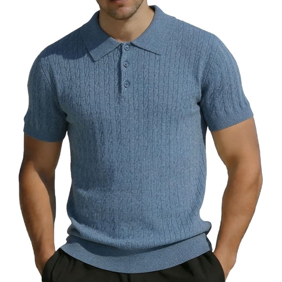 Ecqkame Mens Shirts Knitted Pit Stripe Slim Fit Textured Stretchy Shirt Turndown Collar Short Sleeve Button Casual Breathable Tops Sky Blue XXL