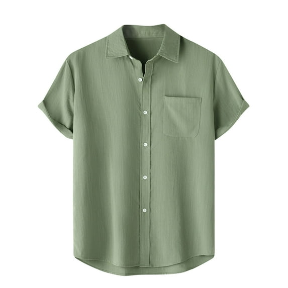 Ecqkame Mens Shirts Loose Casual Solid Color Turndown Collar Short Sleeve Button Beach Vacation Shirts Men Shirts Green XL
