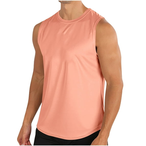 Ecqkame Mens Solid Color Tops Sleeveless Crew Neck Dry Exercise Tank Tops Loose Workout Fittness Athletic Shirts 02-Pink M