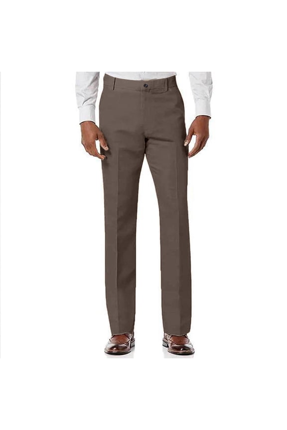 Mens Straight Leg Suit Pants Flat Front Stretch Dress Pant Comfort Casual Business Trousers with Pockets Coffee S