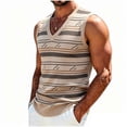thumbnail image 1 of Ecqkame Mens Tank Tops Knitted Pit Stripe Slim Fit Textured Vest V-Neck Sleeveless Casual Lightweight Breathable Daily Versatile Tops Khaki Free Size, 1 of 7