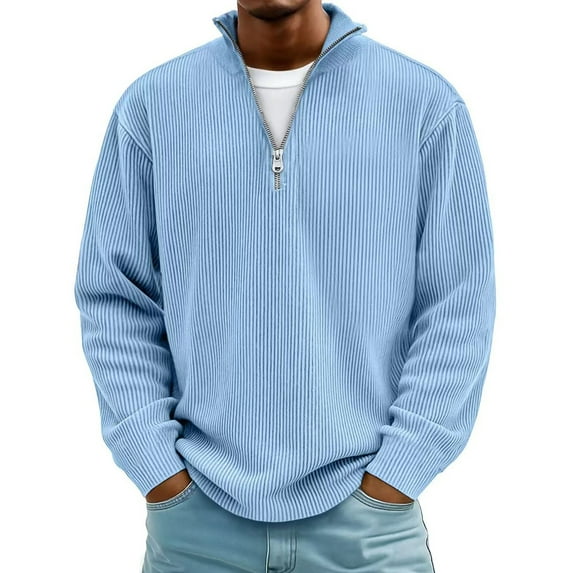 Ecqkame Mens Vintage Pullover Tops Textured Long Sleeved Turndown Collar Shirts Lightweight Breathable Soft Comfortable Top Sky Blue XXXXL
