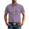 thumbnail image 1 of Ecqkame Mens Vintage Shirts Casual Solid Color Short Sleeve Turndown Collar Tops Lightweight Button Shirt with Pockets 01-Purple XL, 1 of 6