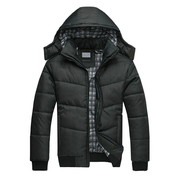 Ecqkame Mens Winter CoatsMen's Black Puffer Jacket Warm Overcoat Outwear Padded Hooded Down Winter Coat Black A XL