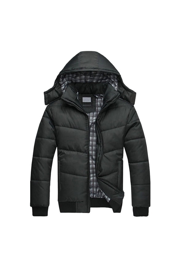 Mens Winter CoatsMen's Black Puffer Jacket Warm Overcoat Outwear Padded Hooded Down Winter Coat Black A XXXL