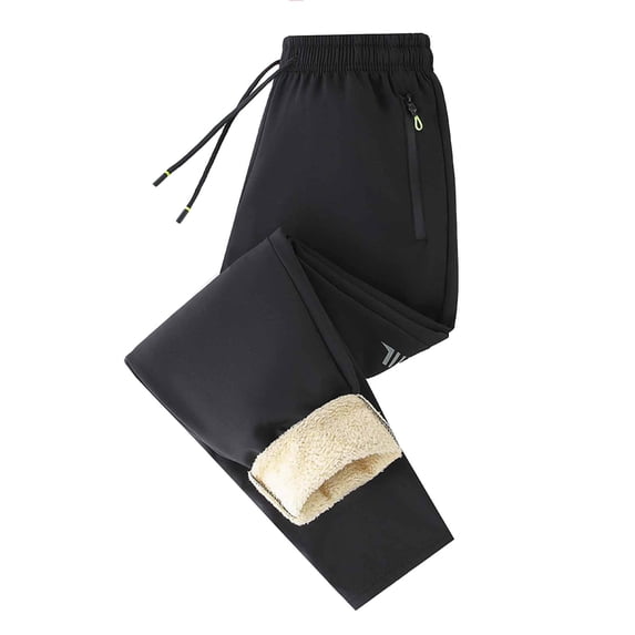 Ecqkame Mens Winter Fleece Pants Warm Sherpa Lined Sweatpants Solid Color Lamb Casual Versatile Pant with Pockets Black XL