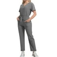 thumbnail image 1 of Ecqkame Two Piece Sets for Women Summer Cool Stretch Solid Color V-Neck Pocket Top and Straight-Leg Pant Set Gray S, 1 of 6