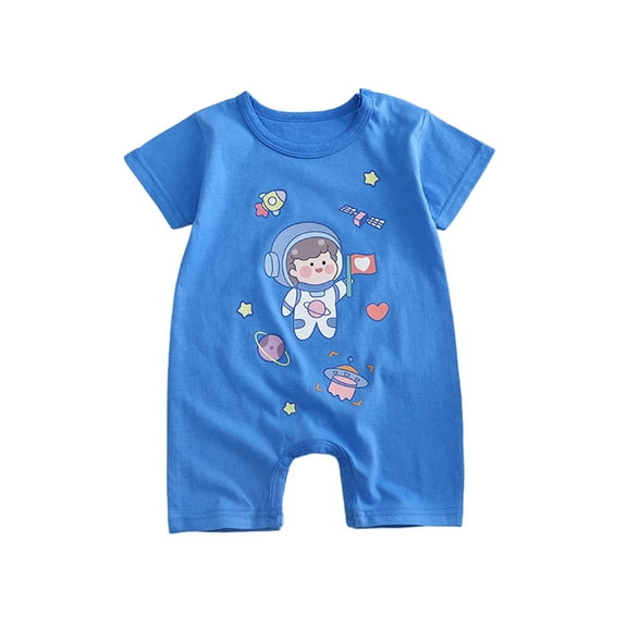 Ecqkame Newborn Baby's Crew Neck Jumpsuit Toddler Baby Girls Boys Short Sleeve Cute Printed T-Shirt Round Neck Jumpsuit Romper 0-24 Months B-Blue 4-6 Months