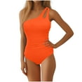 thumbnail image 1 of Ecqkame One Shoulder Swimsuit for Women One Piece Tummy Control Flower Print Bathing Suits Modest Full Coverage Conservative Swimwear Orange S, 1 of 5