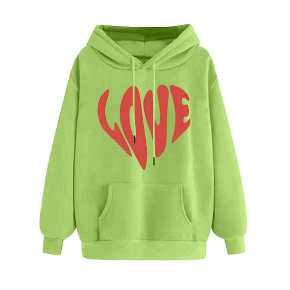 Ecqkame Oversized Sweatshirt for Women Heart Print Winter Hoodie Pullover Tops Long Sleeved Comfortable Athletic Sweatshirt with Pocket G-Mint Green L