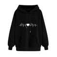 thumbnail image 1 of Ecqkame Oversized Sweatshirt for Women Heart Print Winter Hoodie Pullover Tops Long Sleeved Comfortable Athletic Sweatshirt with Pocket N-Black L, 1 of 6