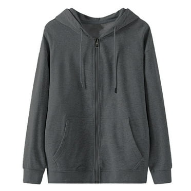 Ecqkame Oversized Sweatshirt for Men Casual Zip Up Hooded Sweater Oversize Long Sleeve Solid Color Sweatshirts Dark Gray M on Clearance
