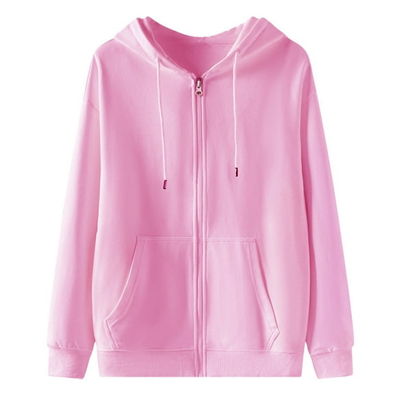 Ecqkame Oversized Sweatshirt for Men Casual Zip Up Hooded Sweater Oversize Long Sleeve Solid Color Sweatshirts Pink M