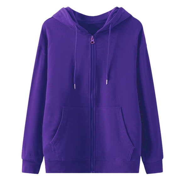 Ecqkame Oversized Sweatshirt for Men Casual Zip Up Hooded Sweater Oversize Long Sleeve Solid Color Sweatshirts Purple XL