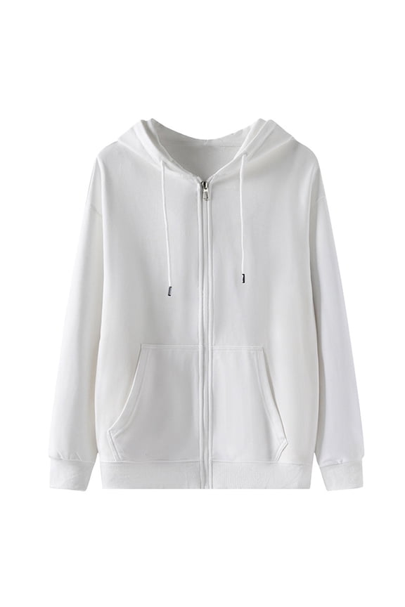 Oversized Sweatshirt for Men Casual Zip Up Hooded Sweater Oversize Long Sleeve Solid Color Sweatshirts White XL