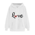 thumbnail image 1 of Ecqkame Oversized Sweatshirt for Women Heart Print Winter Hoodie Pullover Tops Long Sleeved Comfortable Athletic Sweatshirt with Pocket E-White L, 1 of 6