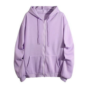 Ecqkame Oversized Sweatshirt for Women Hooded Long Sleeve Zip Up Tops Fall Athletic Outwear Jeckets with Pocket Purple B L on Clearance