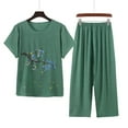 thumbnail image 1 of Ecqkame Pajama Sets for Women 2 Piece Loungewear Short Sleeve Pullover Tops and Wide Leg Pants Outfits A-Green XXL, 1 of 3