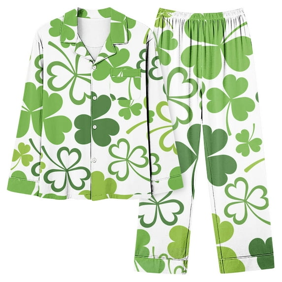 Ecqkame Pajama Sets for Women 2 Piece St. Patrick's Day Printed Laungwear Long Sleeve Tops Full Length Pants Pajamas Suit Pale Green B M on Clearance