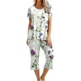 thumbnail image 1 of Ecqkame Pajamas for Women SetWomen's Printed Round Neck Short Sleeve Sleepshirt And Pants Sets Loungewear Pajamas With Pockets White M, 1 of 8