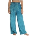 thumbnail image 1 of Ecqkame Pants for Women Casual Loose Floral Print Elastic High Waist Wide Leg Pants Lightweight Comfortable Trousers with Pockets Dark Blue XXL, 1 of 7
