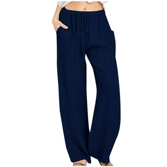 Ecqkame Pants for Women Loose Casual Solid Elastic Waist Breathable Comfy Pants Hiking Pants Women Dark Blue XXXL
