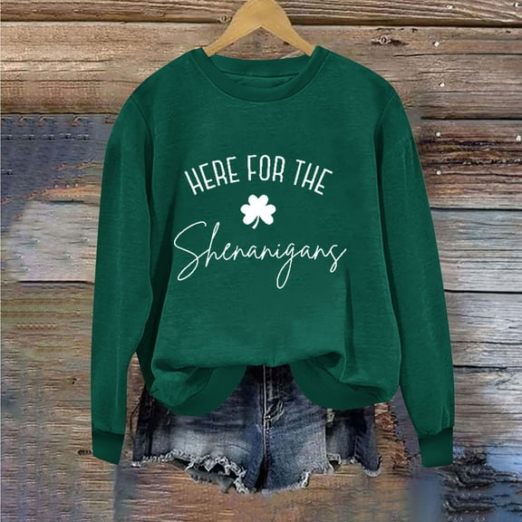 Ecqkame Patrick's Day Sweatshirts Floral Printed Shirt Casual Irish Gift Long Sleeve Crew Neck Graphic Pullover Tops A-Green M