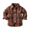 thumbnail image 1 of Ecqkame Plaid Jacket for Toddler Baby Boy Cutton Fall Casual Long Sleeve Turndown Collar Shirt Button Up Clothes with Pockets Brown C 4-5 Years, 1 of 9
