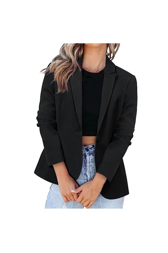 Plus Size Blazers for Women Casual Business Jackets Suit Long Sleeve Button Up Jacket with Pockets A-Black XXL