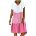 thumbnail image 1 of Ecqkame Plus Size Dress Fashion Women Casual Loose Stripe Dot Patchwork V-Neck Short Sleeves Dress Red XXXL, 1 of 9