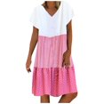 thumbnail image 1 of Ecqkame Plus Size Dress Fashion Women Casual Loose Stripe Dot Patchwork V-Neck Short Sleeves Dress Red XXXXL, 1 of 9
