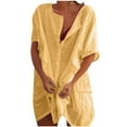 thumbnail image 1 of Ecqkame Plus Size Dresses for Curvy Women Loose Casual Comfort Solid Color Button Short Sleeve Round-Neck Dress Womens Summer Dresses Yellow XXL, 1 of 4