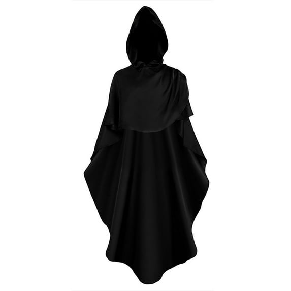 Ecqkame Plus Size Renaissance Cosplay Vintage Maxi DressCosplay Men's And Women Cloak For Jedi Robe Costume Solid Color Tunic Hooded Uniform Black S