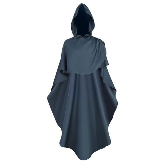 Ecqkame Plus Size Renaissance Cosplay Vintage Maxi DressCosplay Men's And Women Cloak For Jedi Robe Costume Solid Color Tunic Hooded Uniform Navy L