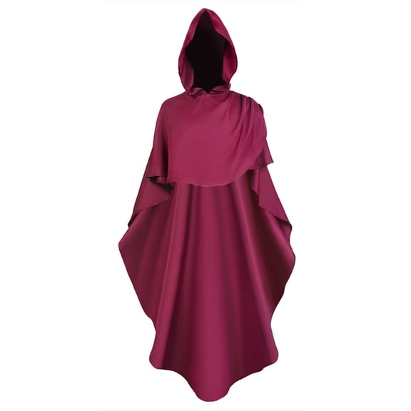 Ecqkame Plus Size Renaissance Cosplay Vintage Maxi DressCosplay Men's And Women Cloak For Jedi Robe Costume Solid Color Tunic Hooded Uniform Wine XL