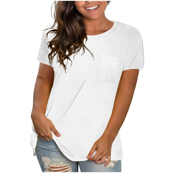 Ecqkame Plus Size Shirt for Women Casual Loose Solid Color Short Sleeve Round Neck Tops Basic Trendy Breathable T Shirt 01-Khaki XL