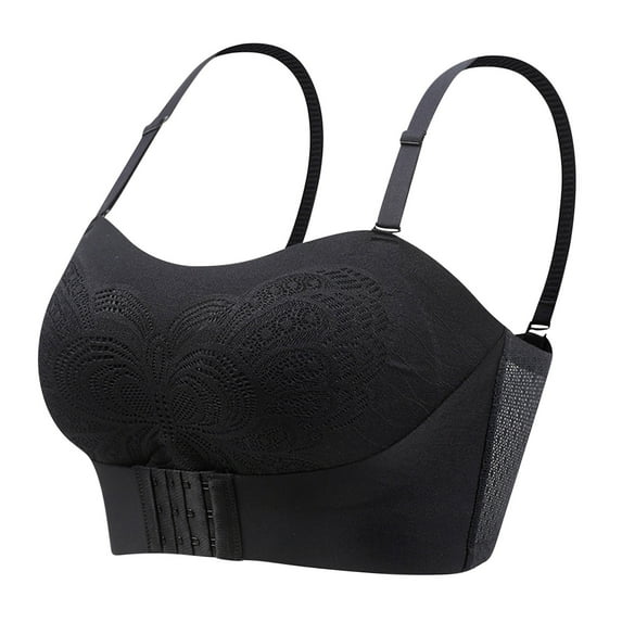 Ecqkame Push Up Bras for Women Solid Color Comfort Wireless Seamless Lightly Stretch Adjustable Spaghetti Straps Bras for Women Black XXXL on Clearance