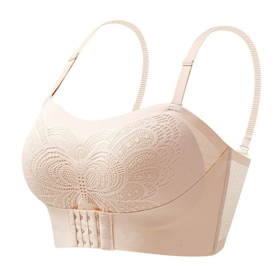 Ecqkame Push Up Bras for Women Solid Color Comfort Wireless Seamless Lightly Stretch Adjustable Spaghetti Straps Bras for Women Beige M on Clearance